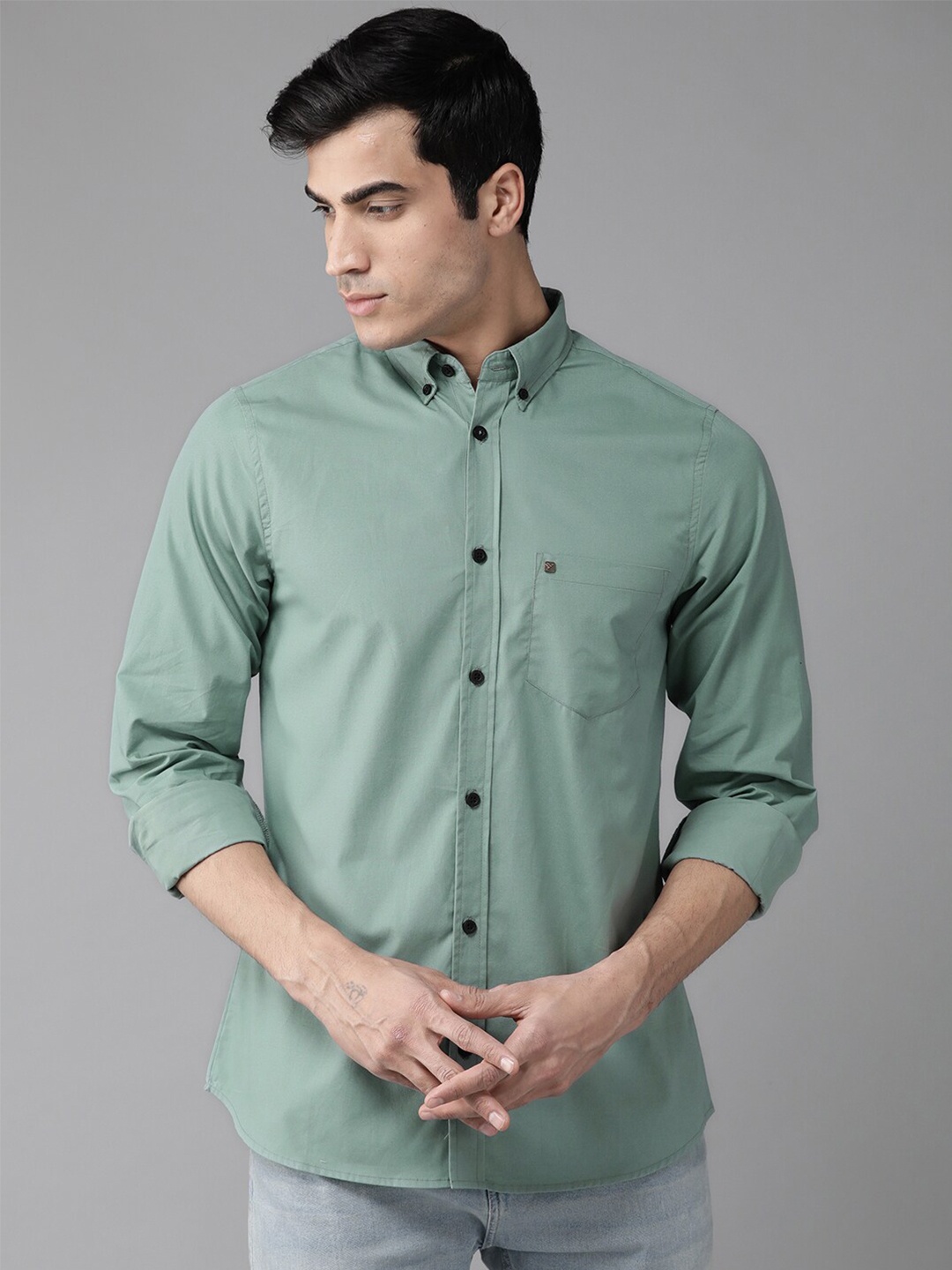 

Hubberholme Men Classic Casual Pure Cotton Shirt, Green