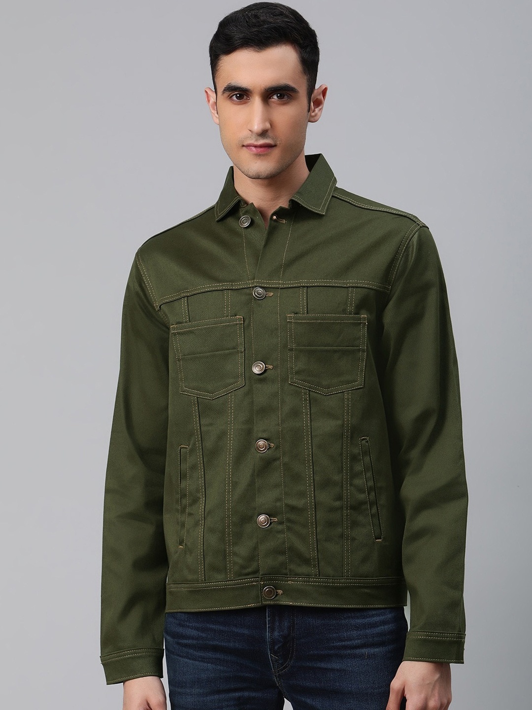 

Hubberholme Men Lightweight Denim Jacket, Olive
