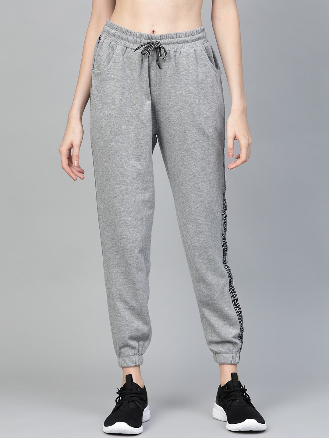 

Hubberholme Women Slim Fit Side Taping Joggers, Grey melange