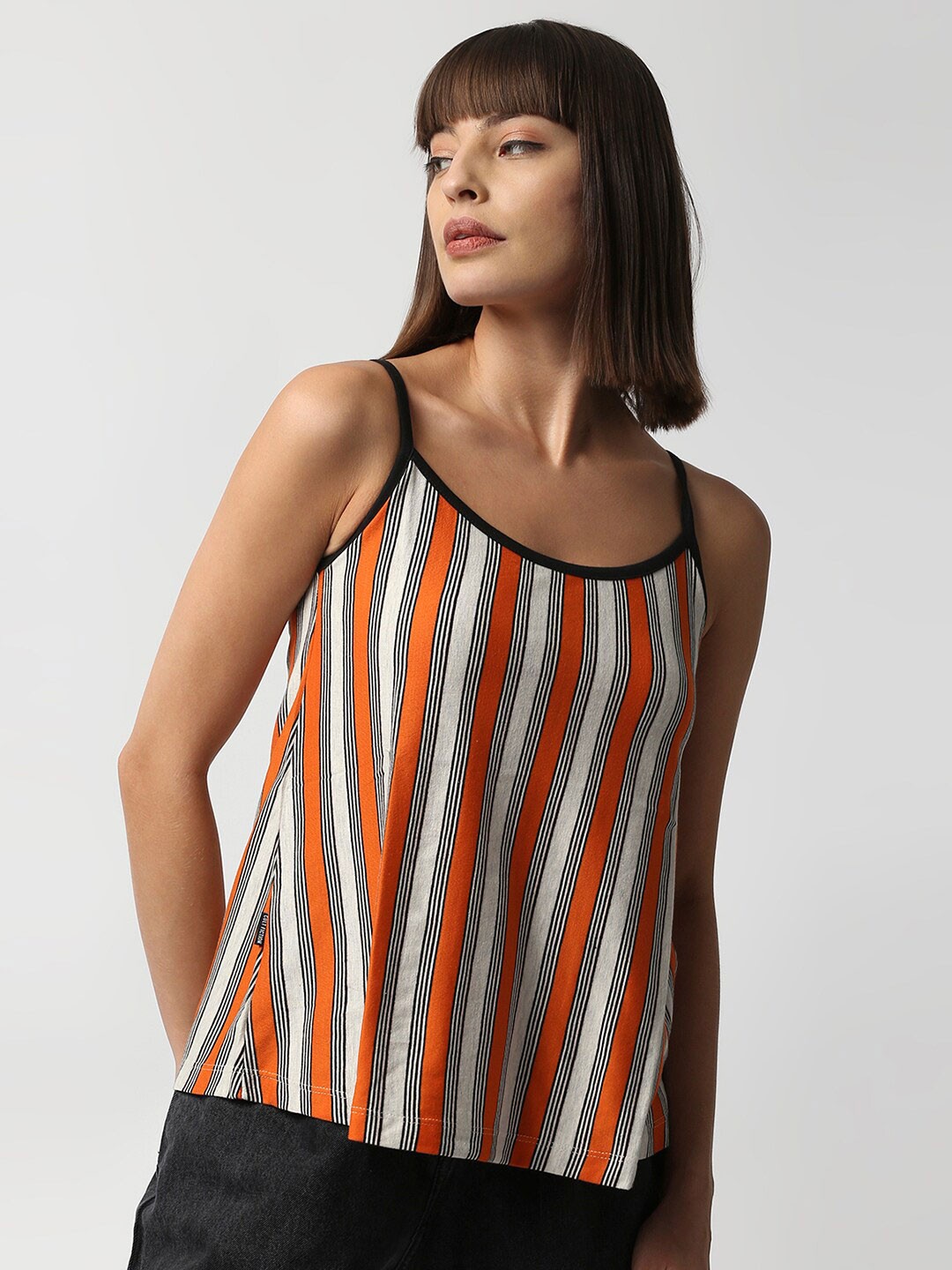 

Disrupt Shoulder Straps Striped Cotton Top, Orange