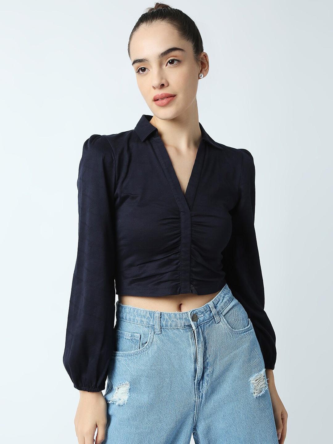 

Disrupt V-Neck Puff Sleeve Top, Navy blue