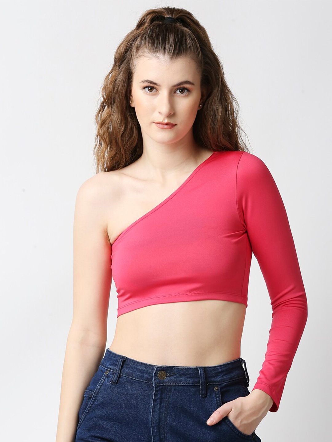 

Disrupt One Shoulder Crop Top, Pink