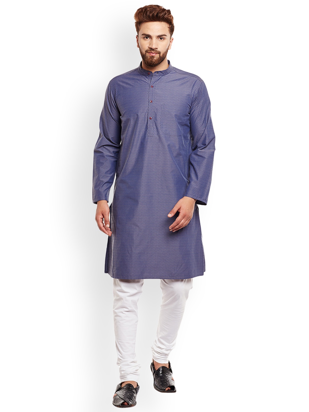 

even Men Blue Woven Design A-Line Kurta