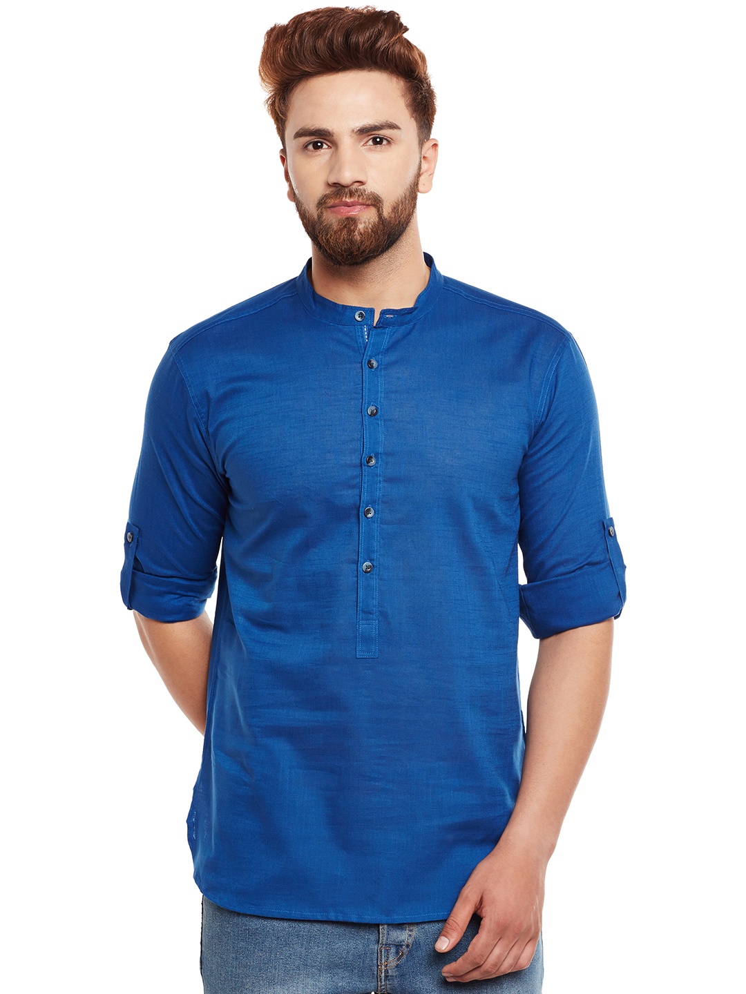 

even Men Blue Solid Straight Short Kurta