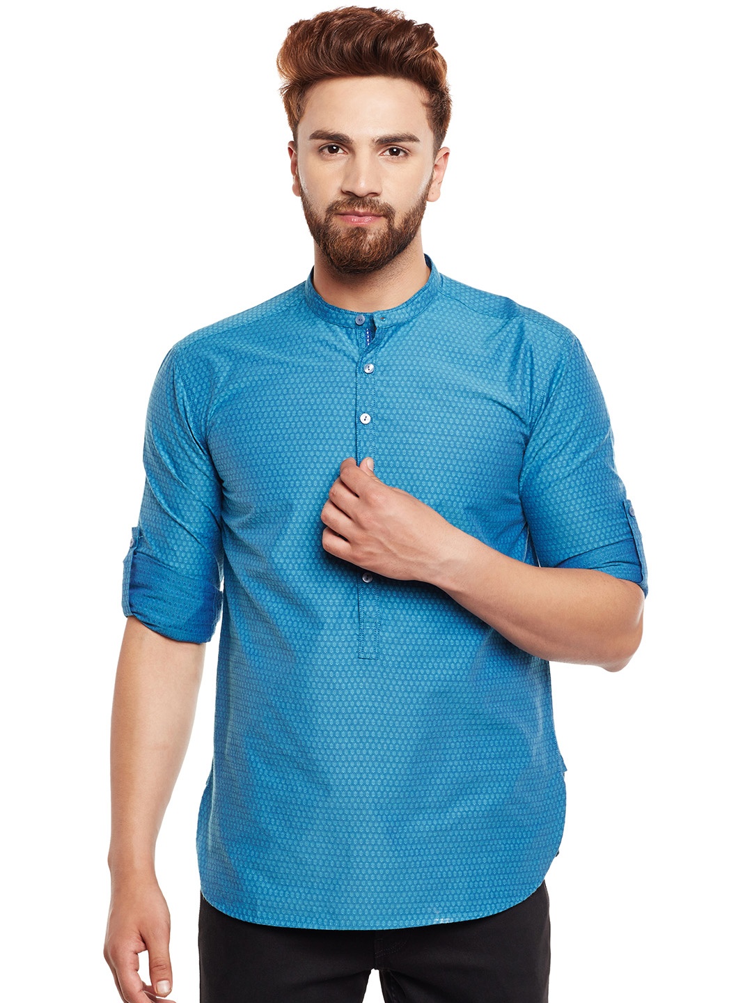 

even Men Blue Solid Straight Short Kurta