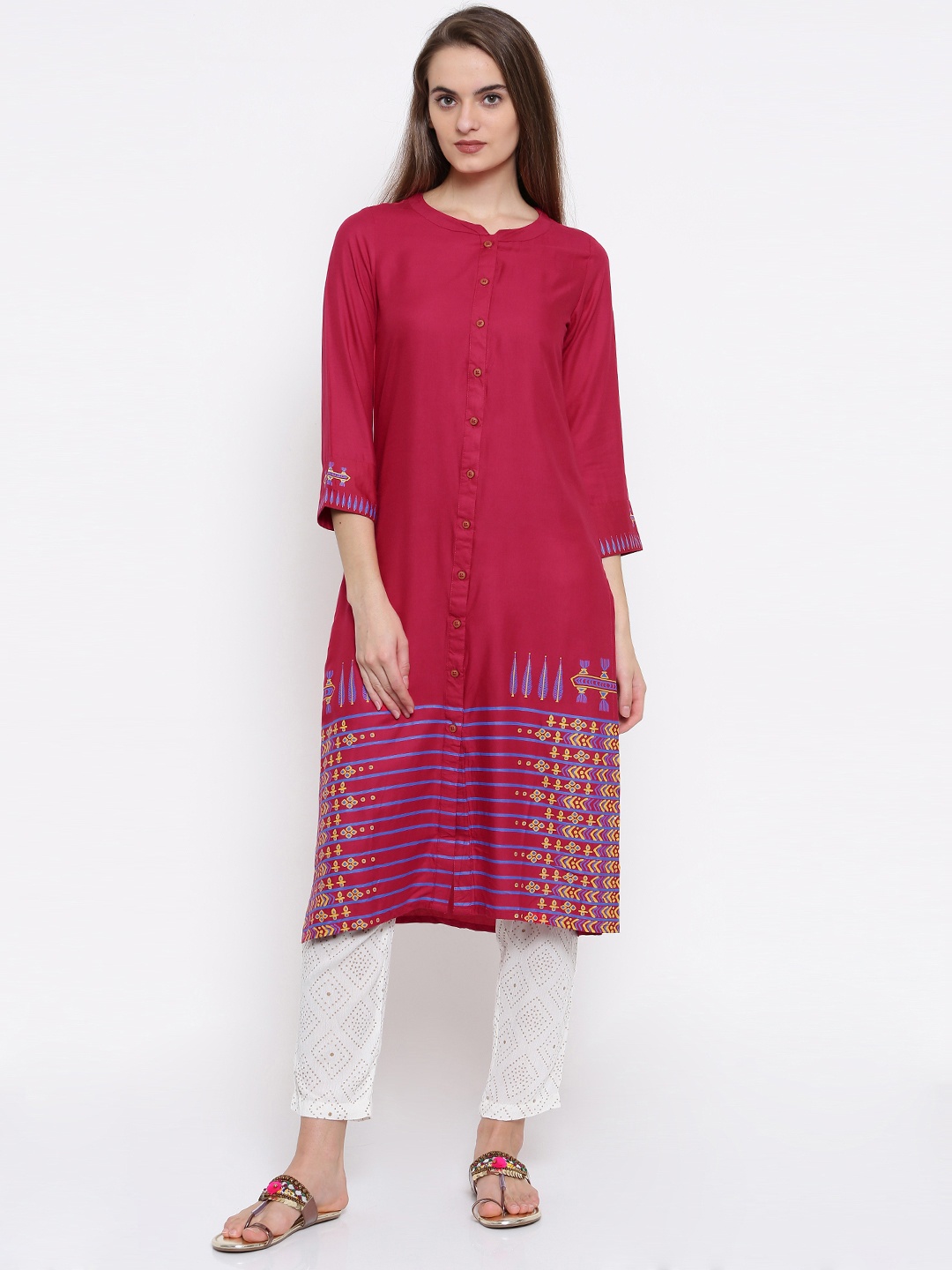 

Global Desi Women Pink Solid Straight Kurta