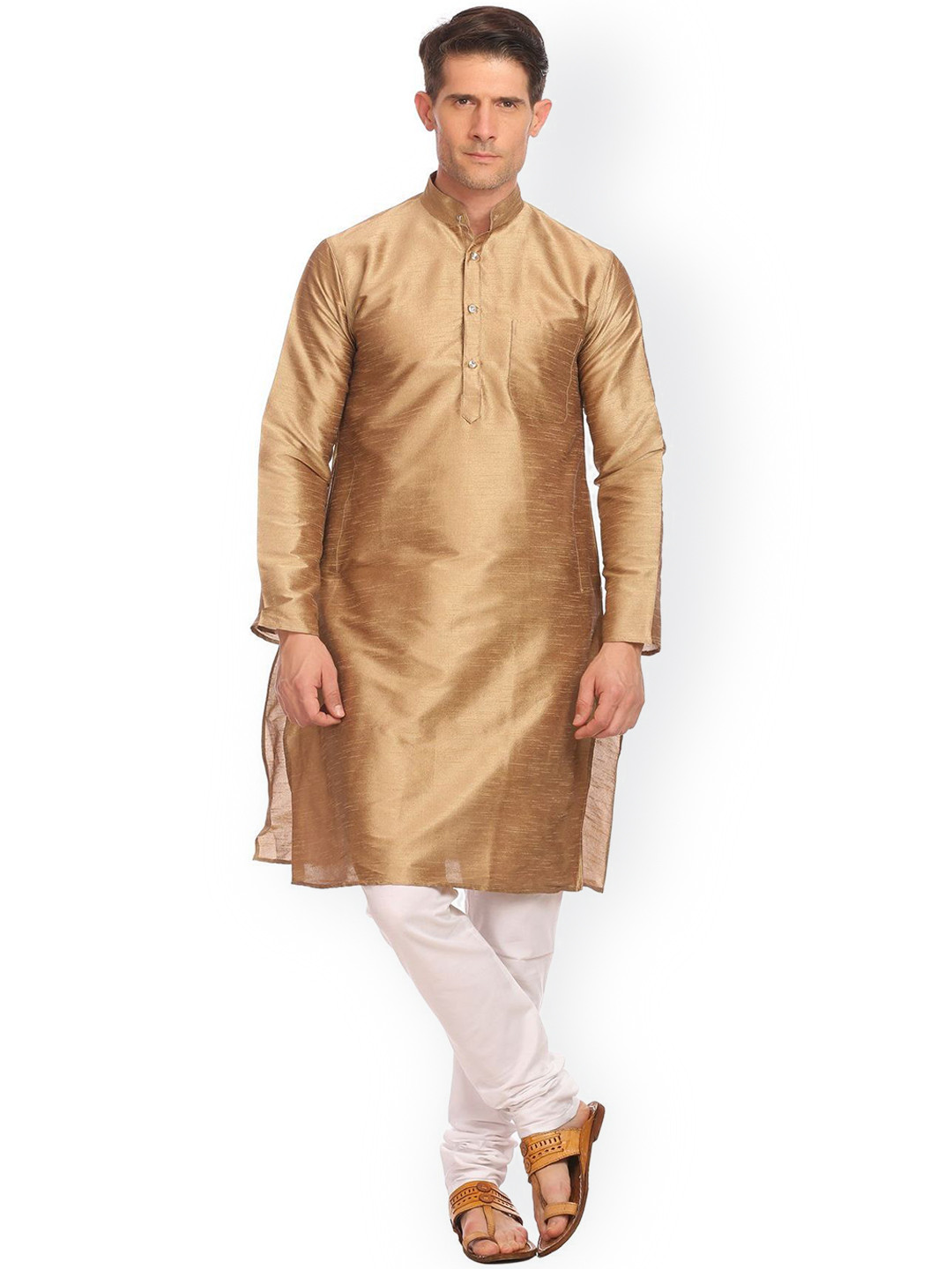 

Wintage Men Gold-Toned & White Solid Kurta with Pyjamas