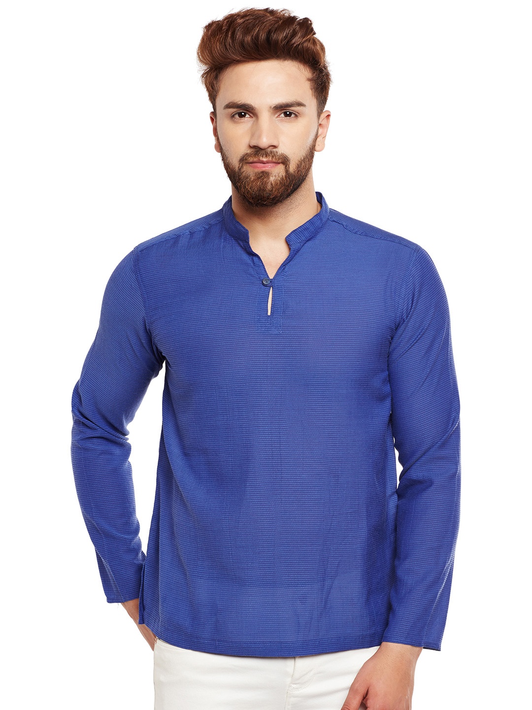 

even Men Blue Solid Straight Short Kurta