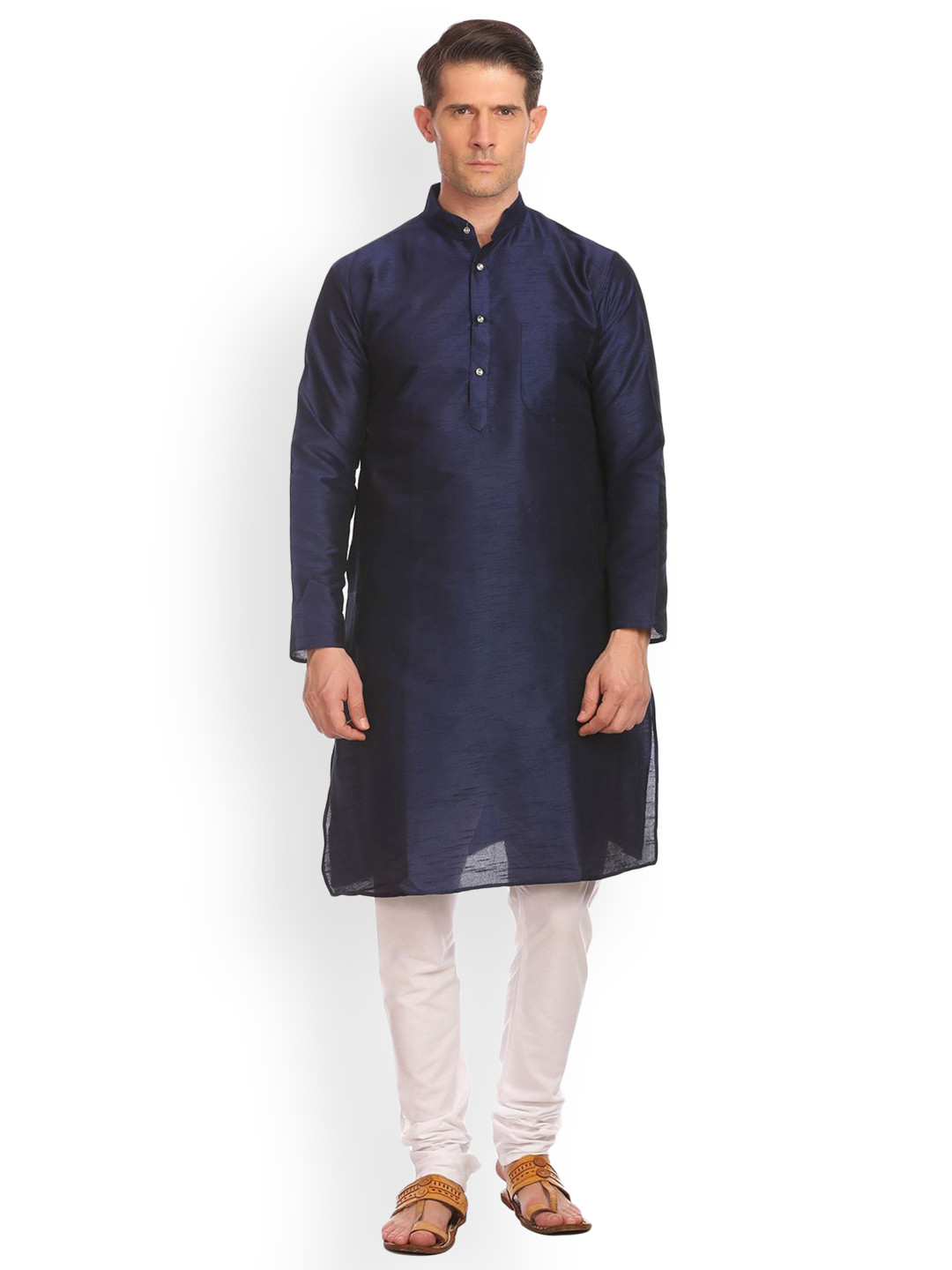 

Wintage Men Navy Blue & White Solid Kurta with Pyjamas