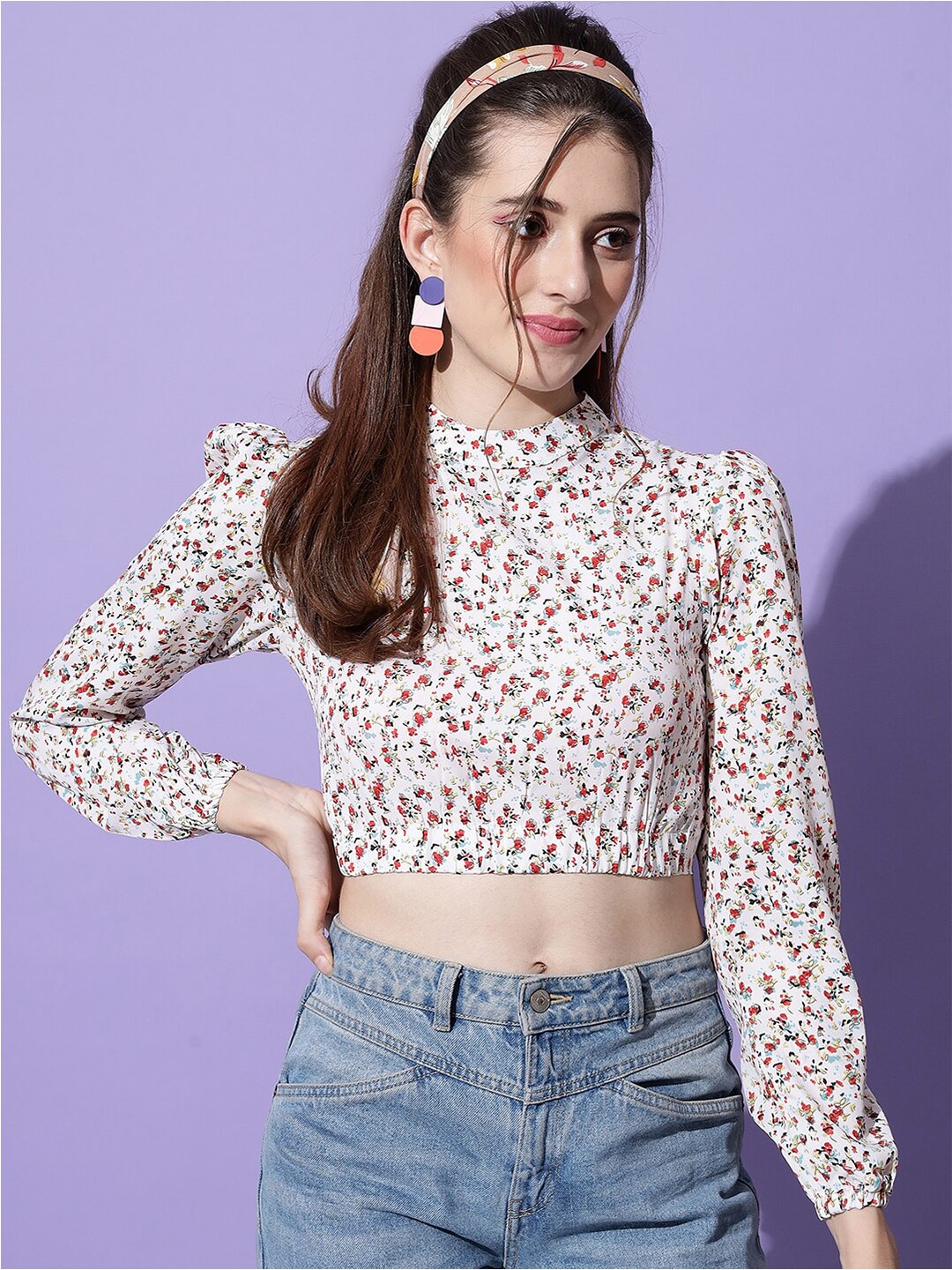 

emeros Floral Printed Cropped Backless Top, White