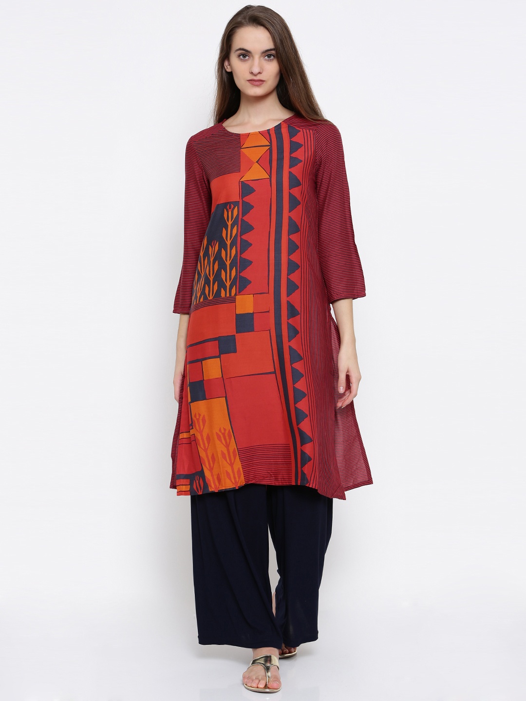 

Global Desi Women Red Printed Straight Kurta