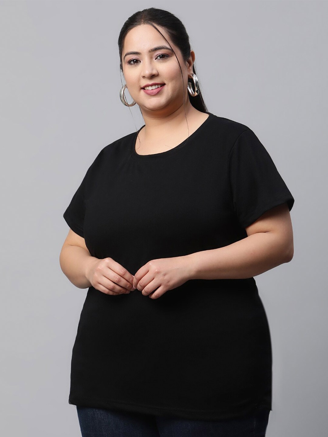 

UnaOne Women Plus Size Cotton T-shirt, Black