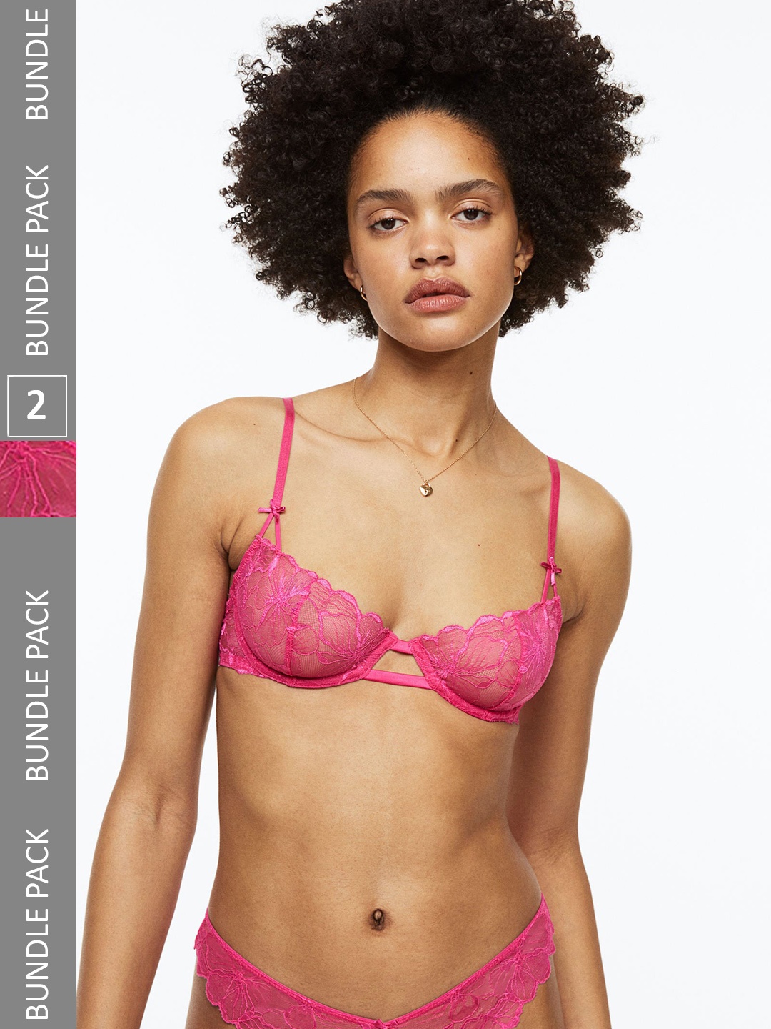 

H&M Women 2-Pack Lace Thong Briefs, Pink