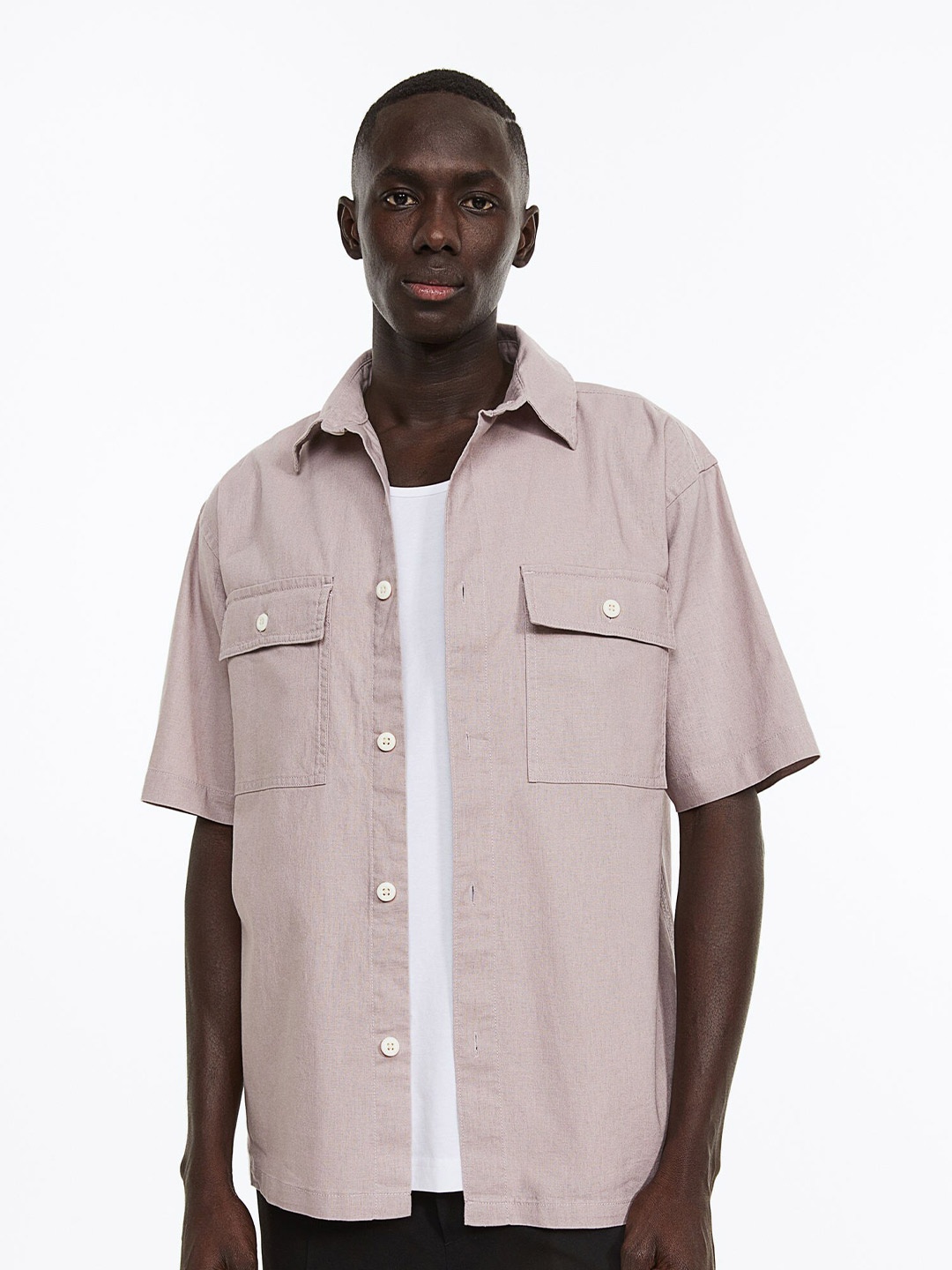 

H&M Men Regular Fit Linen-Blend Shirt, Purple
