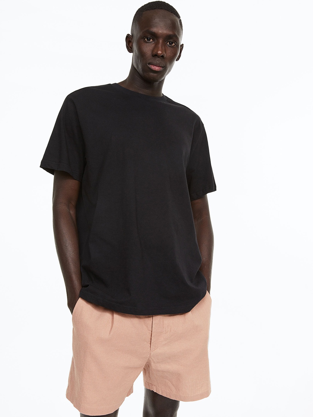 

H&M Men Regular Fit Linen-Blend Shorts, Peach