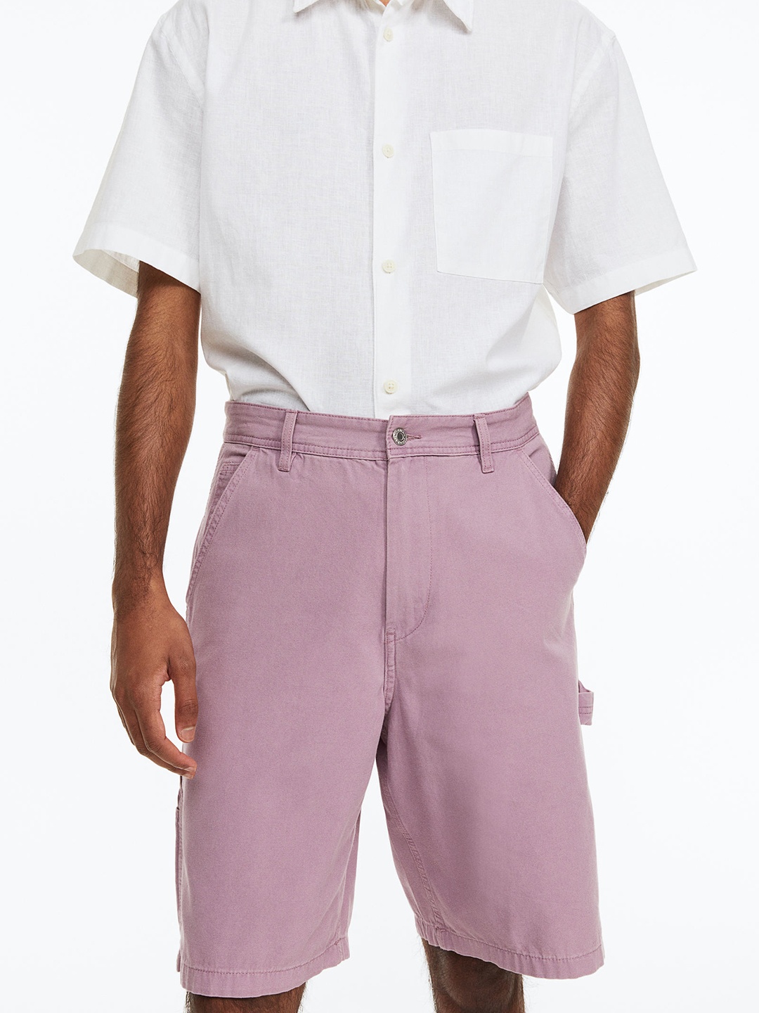 

H&M Men Pure Cotton Relaxed Fit Canvas Shorts, Purple