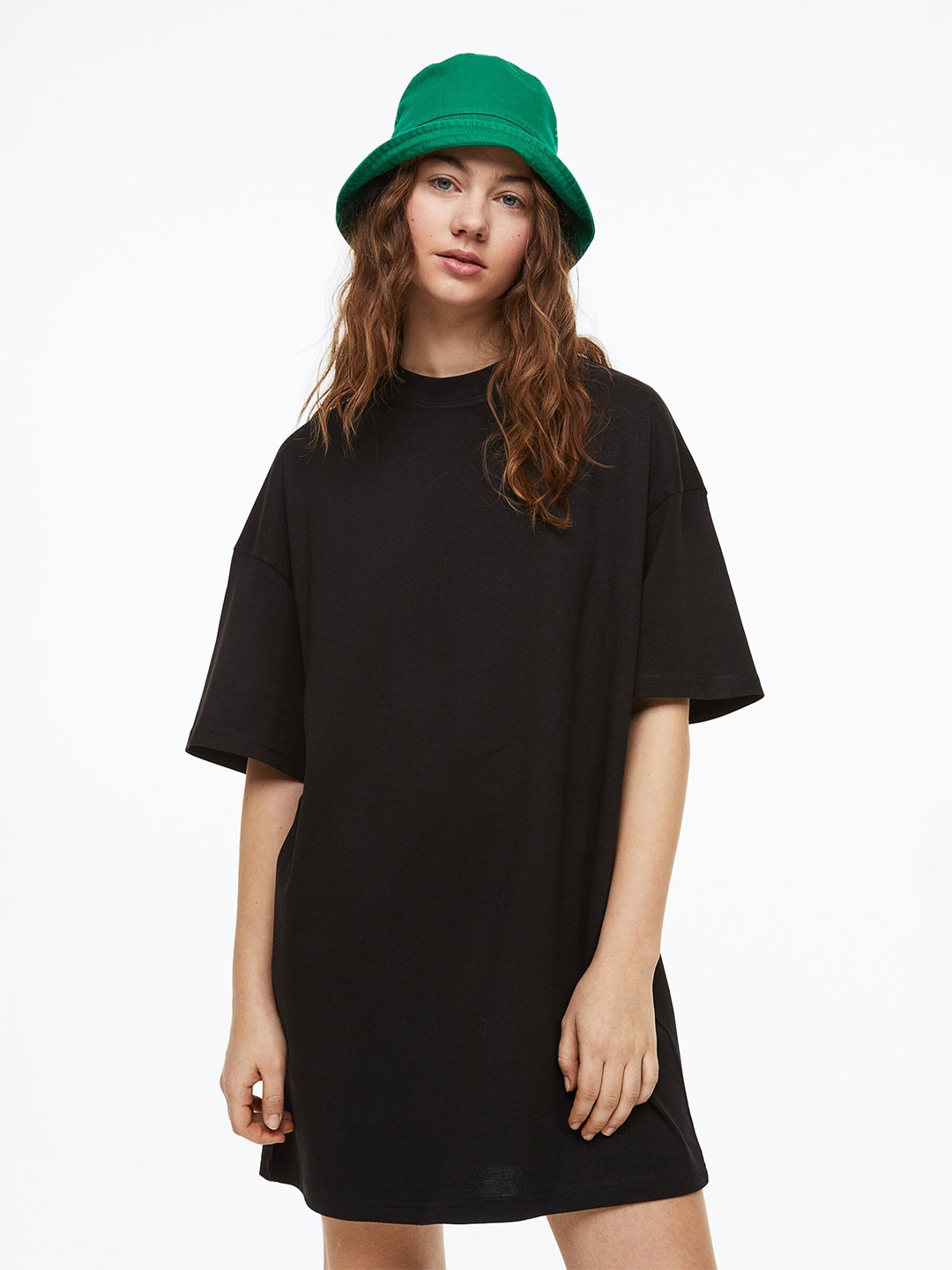 H&M Pure Cotton Oversized T-shirt Dress, Black