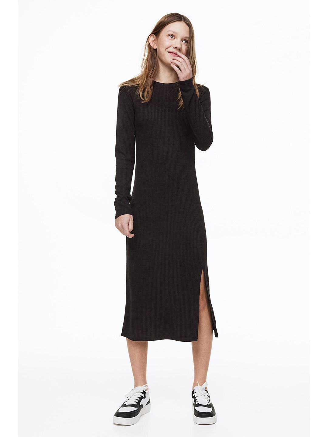 

H&M Girls Ribbed Jersey Dress, Black