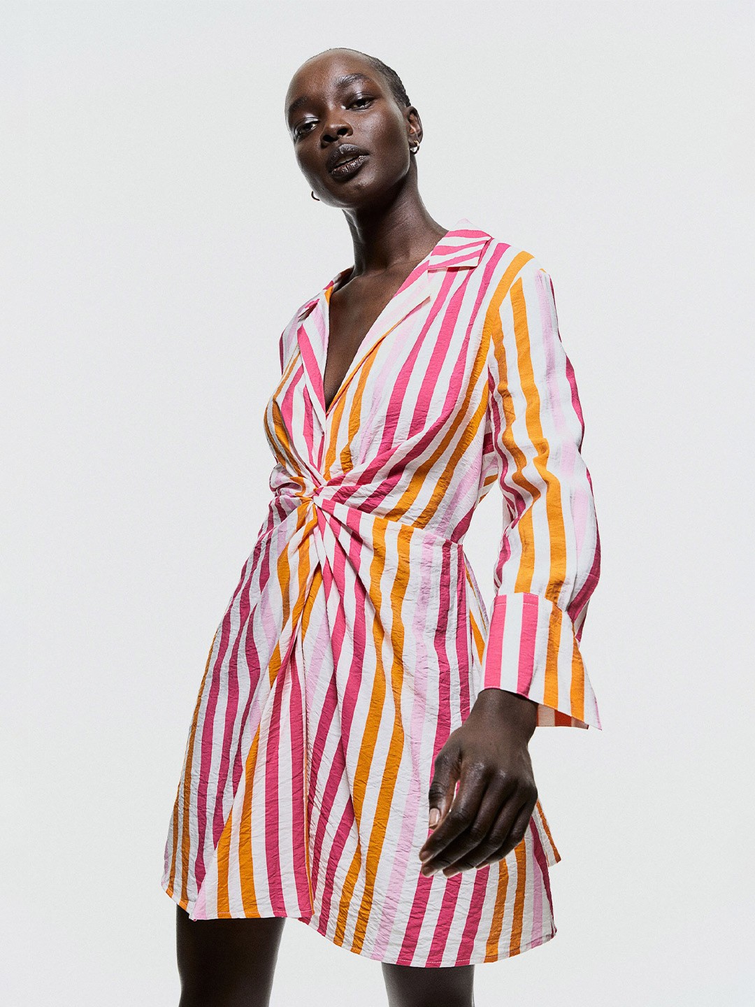 

H&M Knot-Detail Shirt Dress, Pink