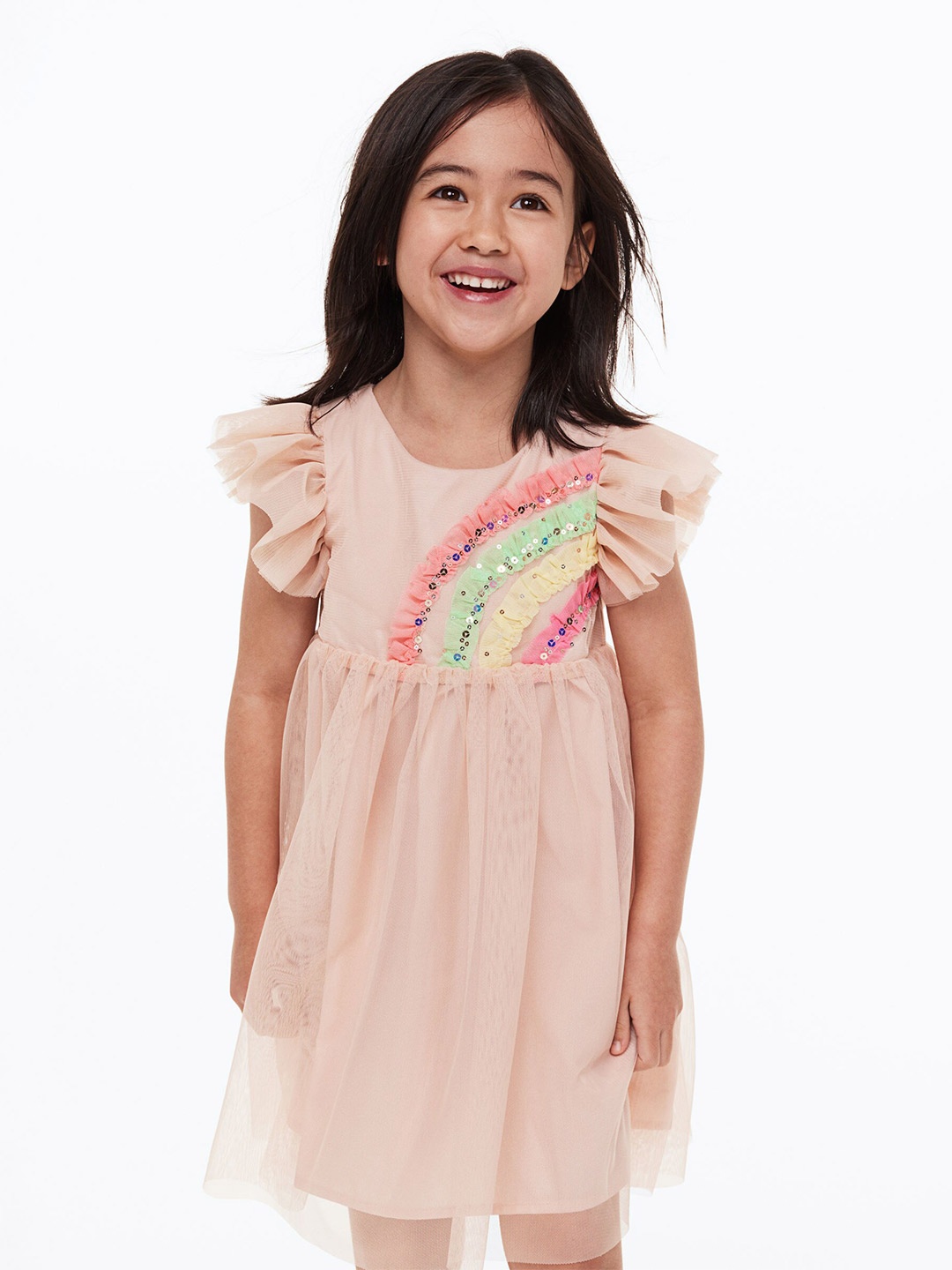 

H&M Girls Appliqud tulle dress, Peach