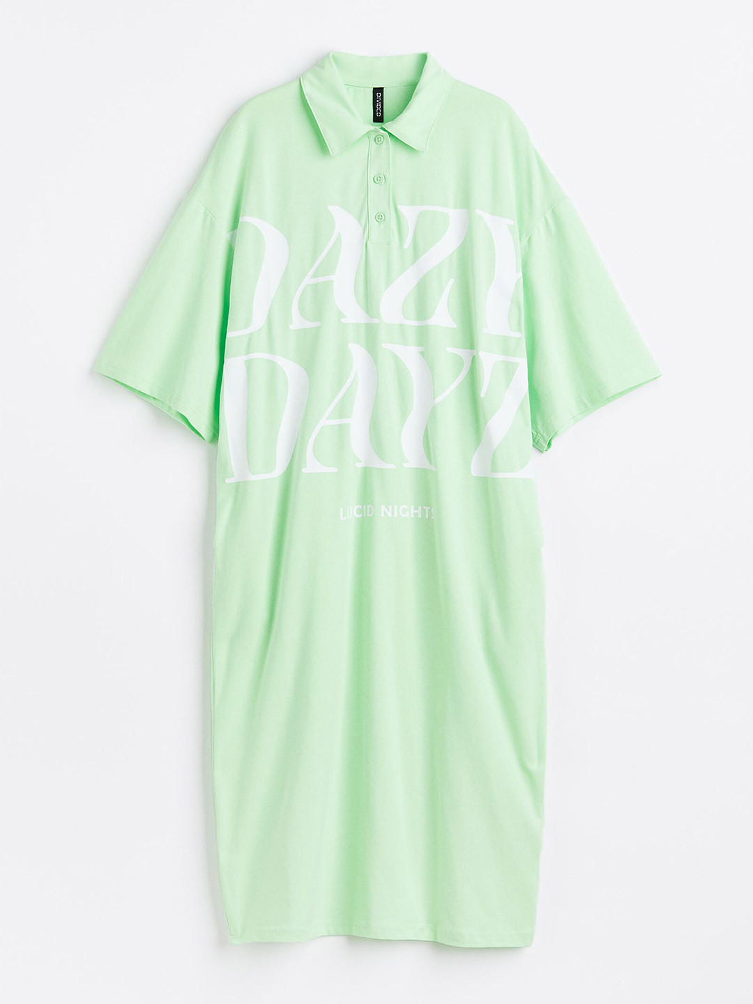 

H&M Pure Cotton Oversized Polo Shirt Dress, Green