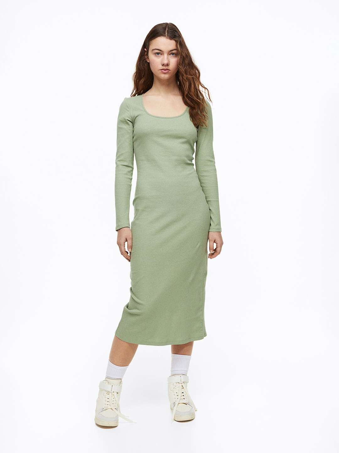 

H&M Ribbed Bodycon Dress, Green