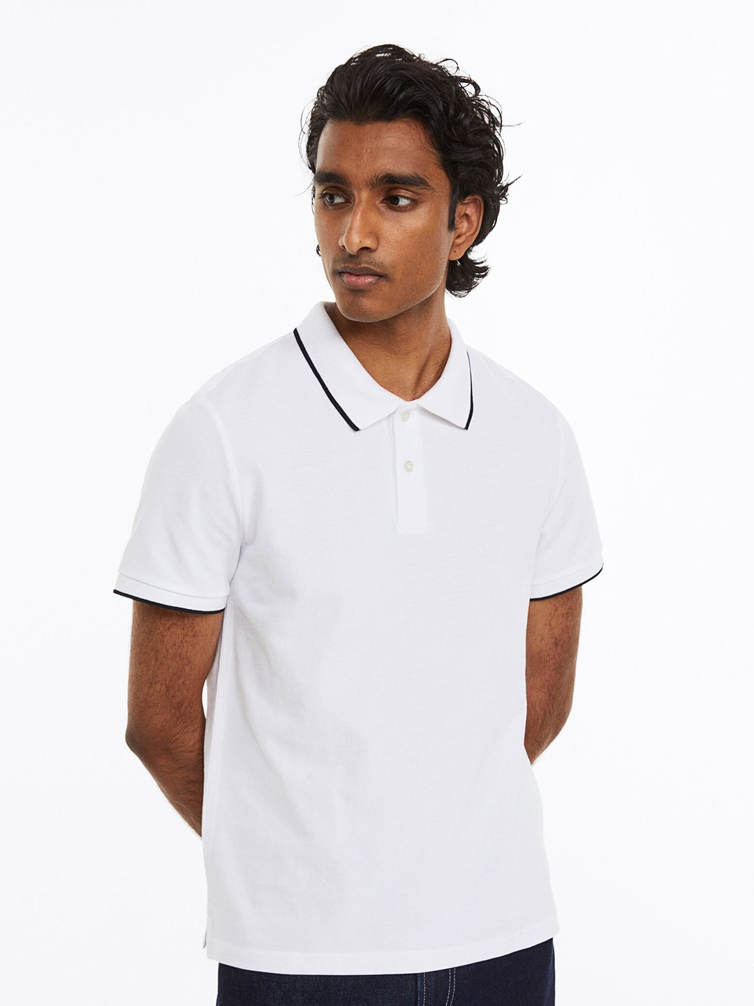 

H&M Men Slim Fit Cotton Polo Shirt, White