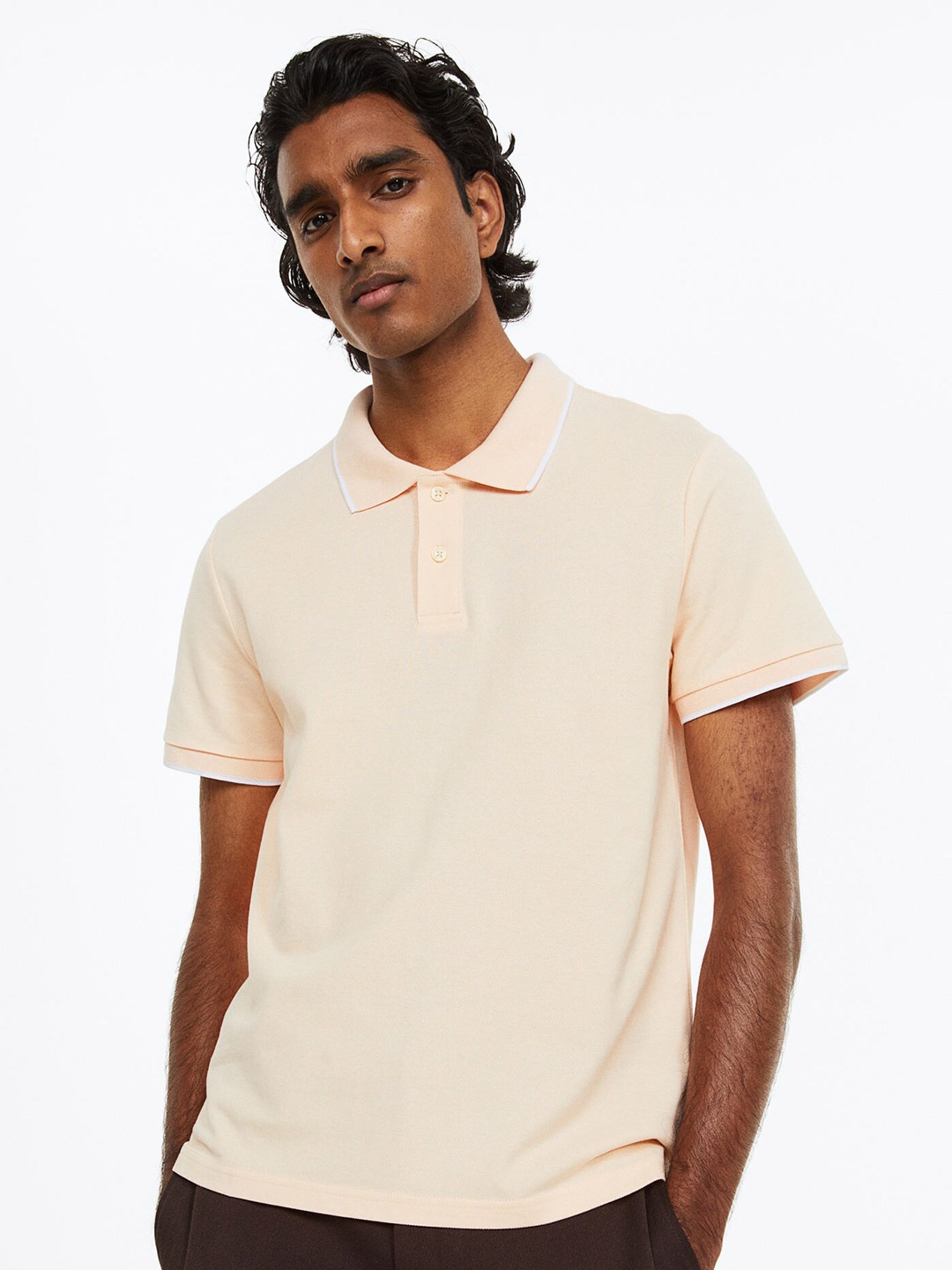 

H&M Men Slim Fit Cotton Polo Shirt, Orange