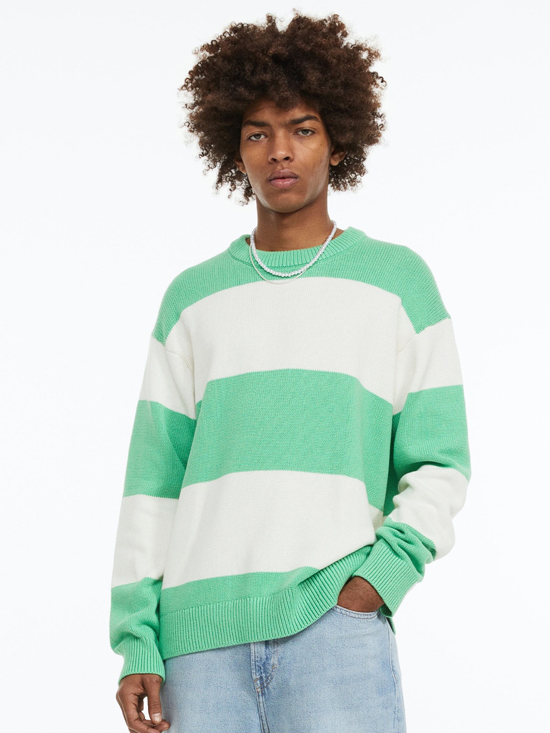 

H&M Men Relaxed Fit Cotton Jumper, Green