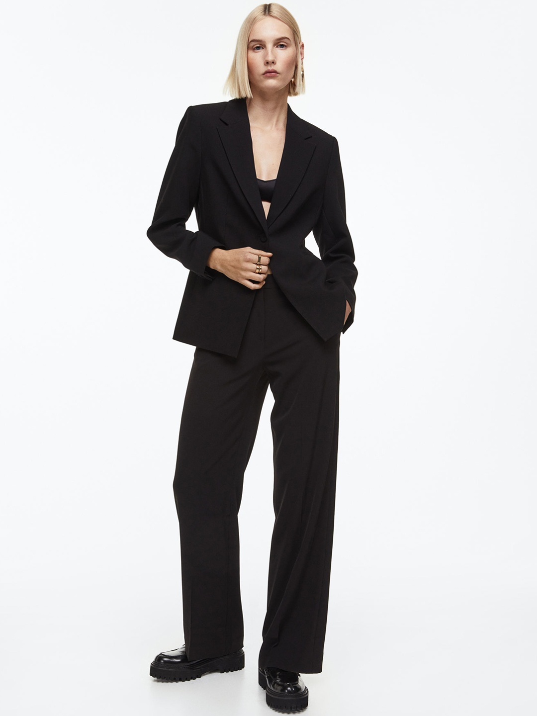 

H&M Women Straight Trousers, Black
