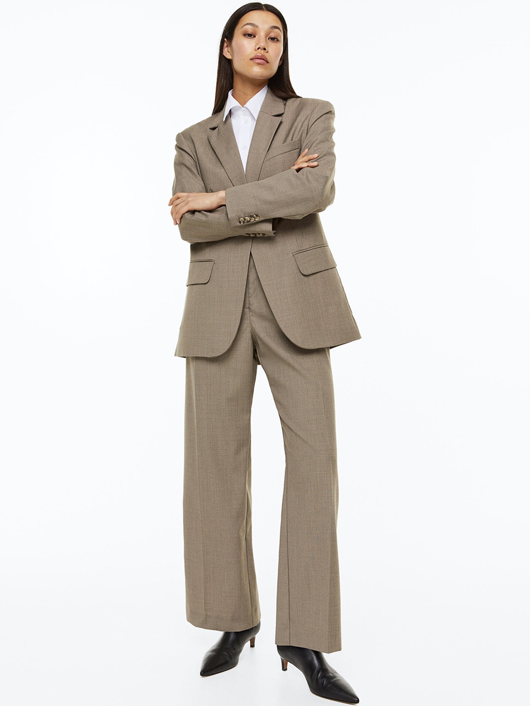 

H&M Women Wool-Blend Tailored Trousers, Beige