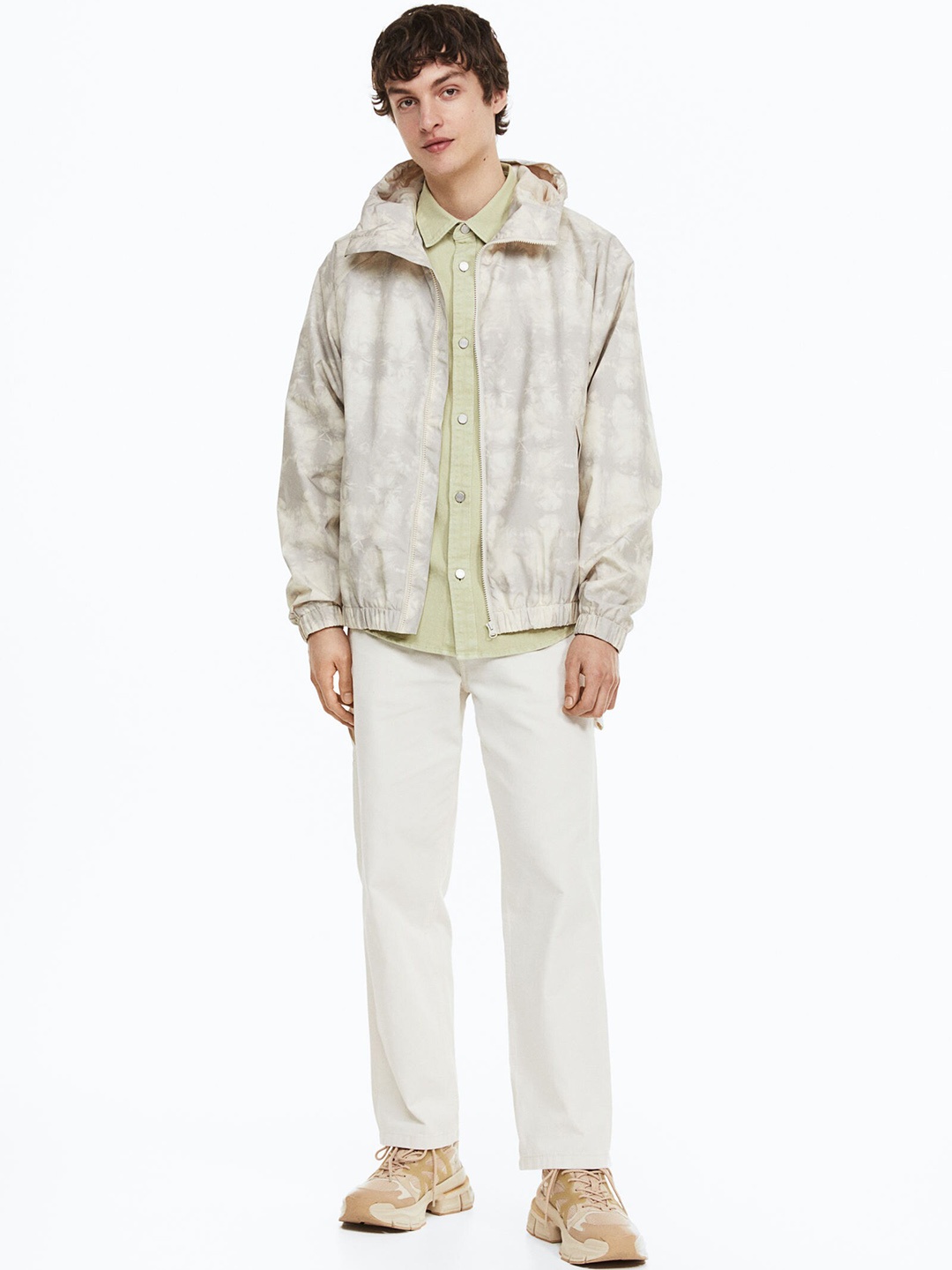 

H&M Men Oversized Fit Cropped Windbreaker, Beige