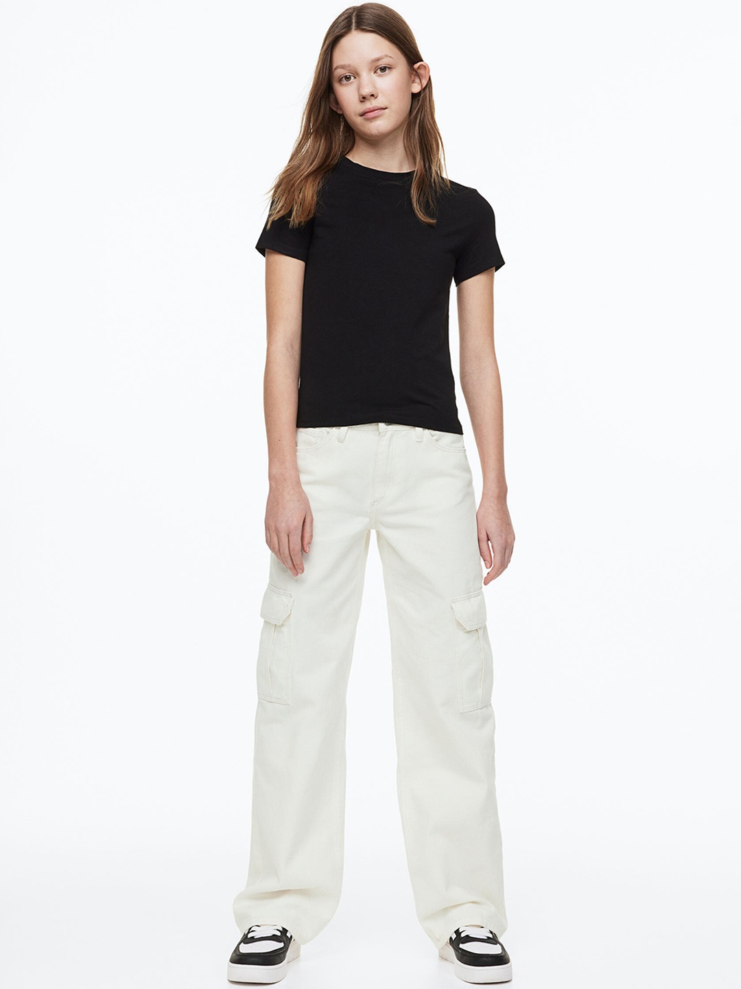 

H&M Girls Wide Leg Low Jeans, White