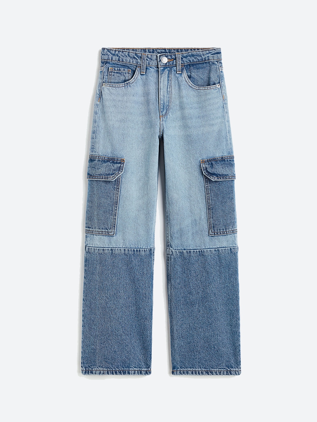 

H&M Girls Pure Cotton Wide Fit High Jeans, Blue