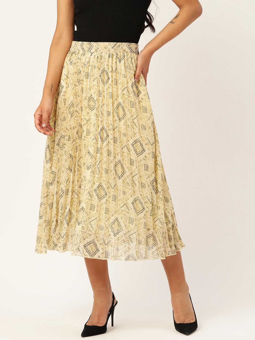 

Slenor Geometric Printed Accordion Pleated Midi Skirt, Yellow