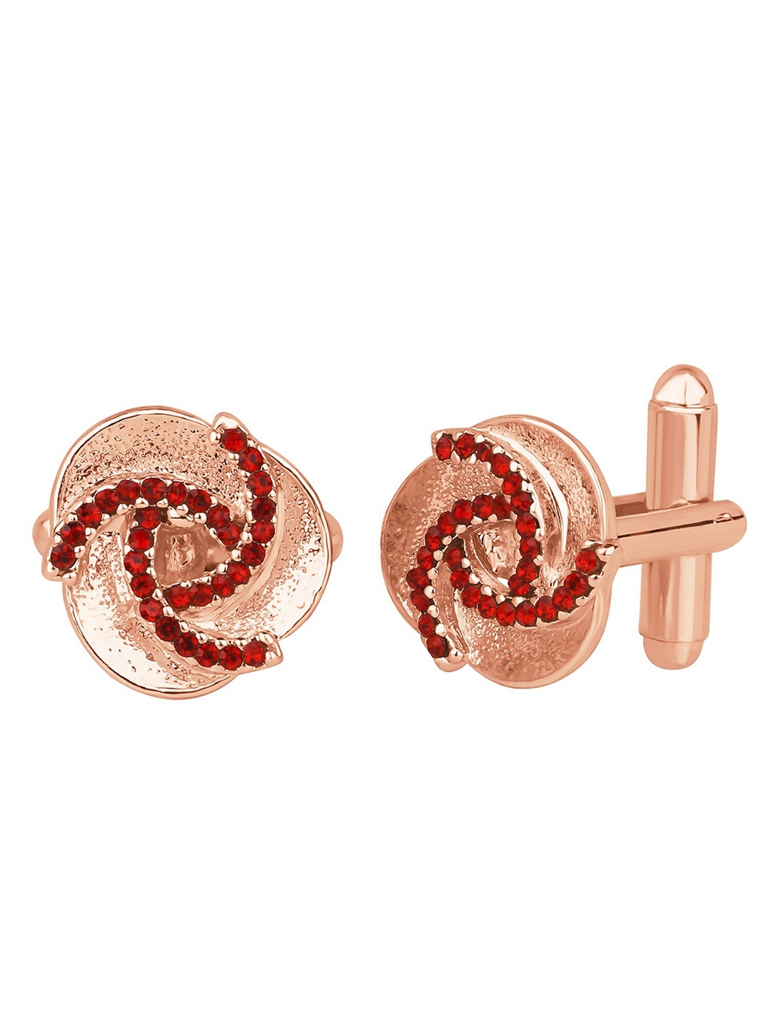 

Mahi Rose Gold-Plated Crystal Round Cufflink, Red