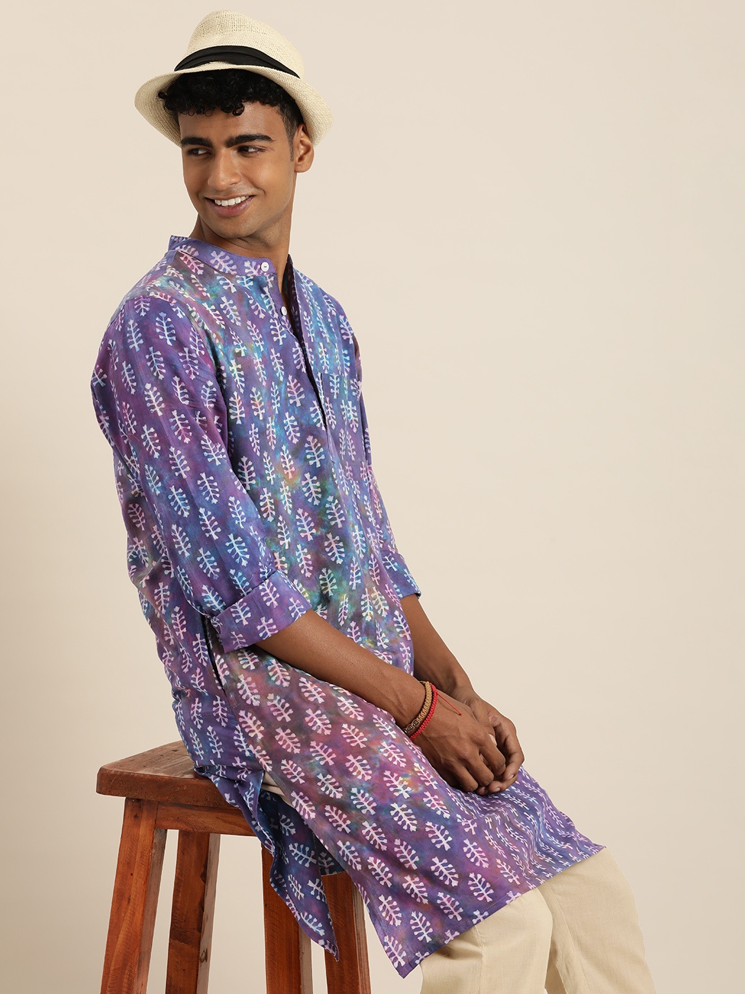 

Taavi Rangeen Dabu Printed Pure Cotton Kurta with Trouser Set, Purple