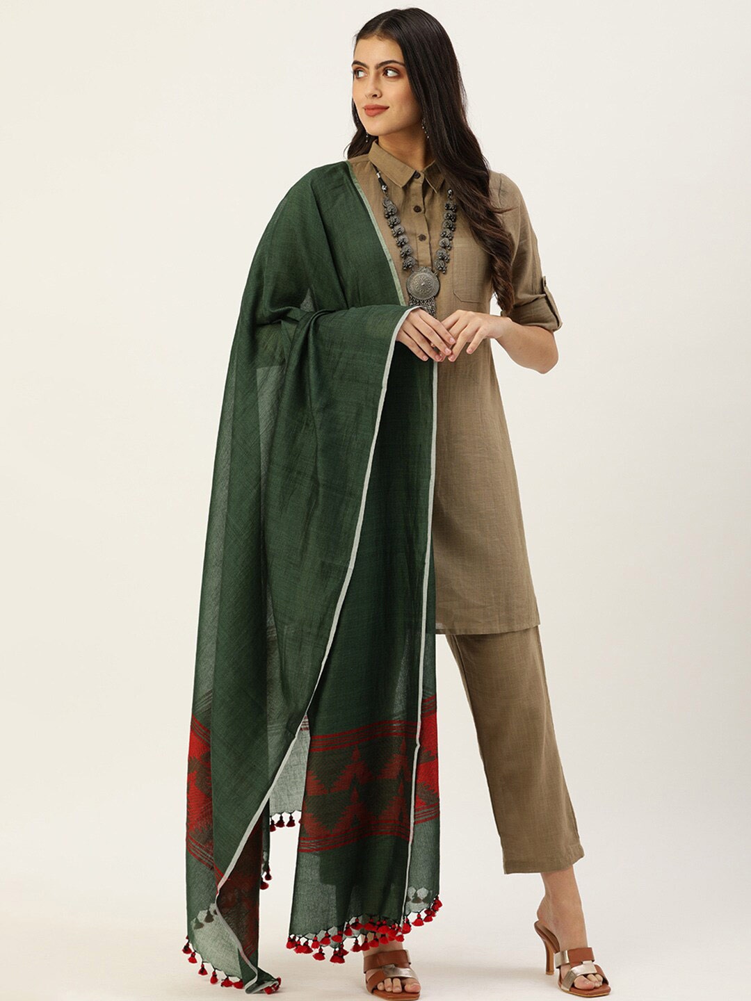 

ArtEastri Cotton Handloom Dupatta, Green