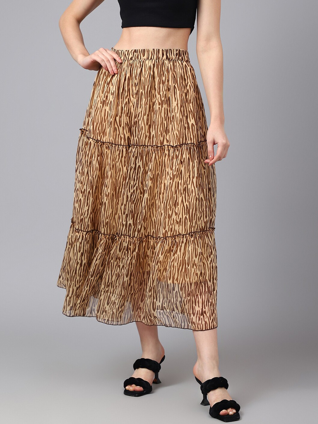 

DEEBACO Women Printed Maxi Skirt, Brown