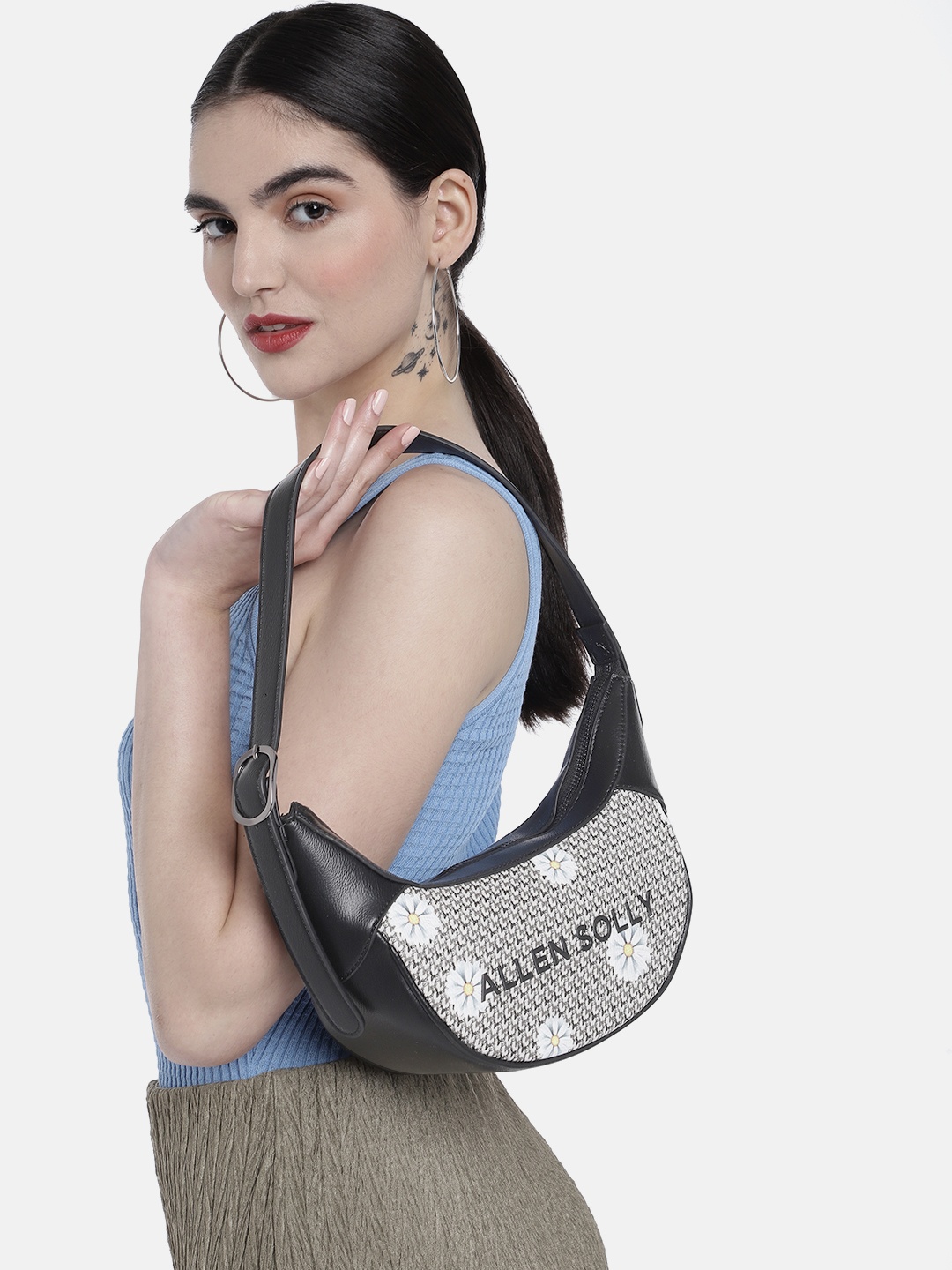 

Allen Solly Floral Printed Structured Shoulder Bag, Black