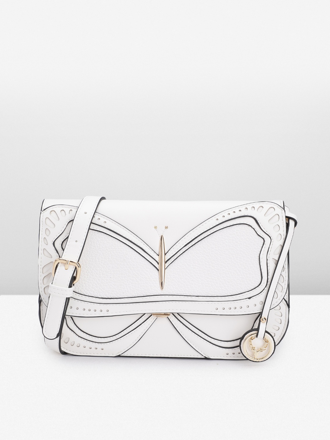 

Allen Solly Self Design Sling Bag with Cut Work, White