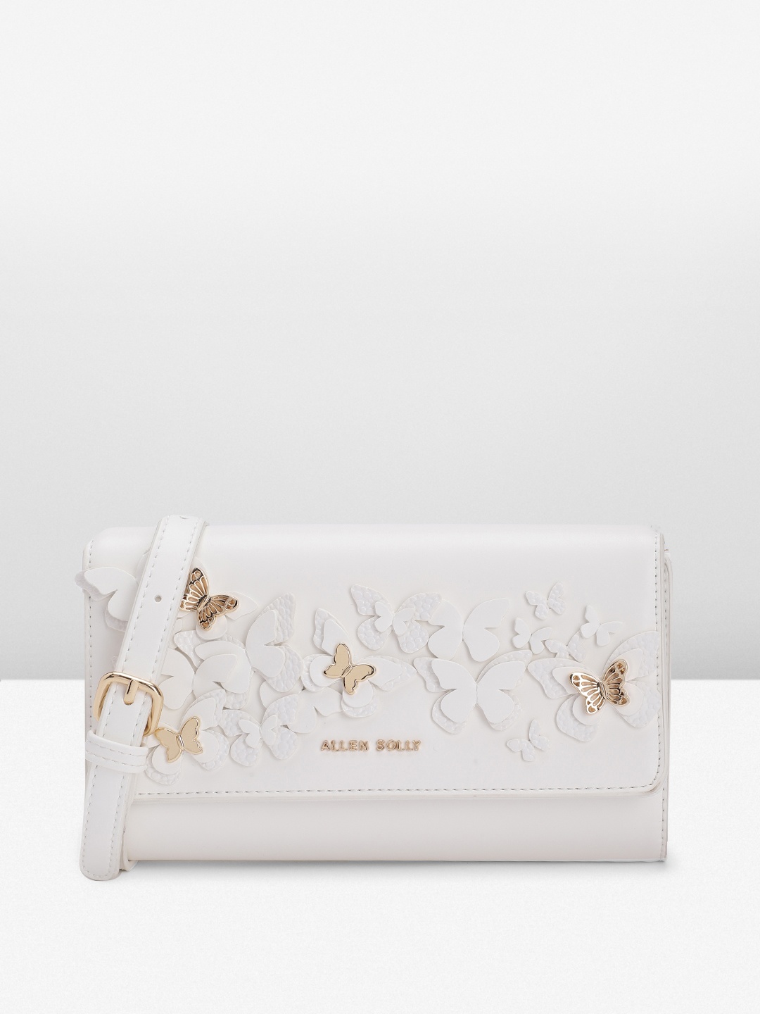 

Allen Solly Embellished Structured Sling Bag with Butterfly Applique, White
