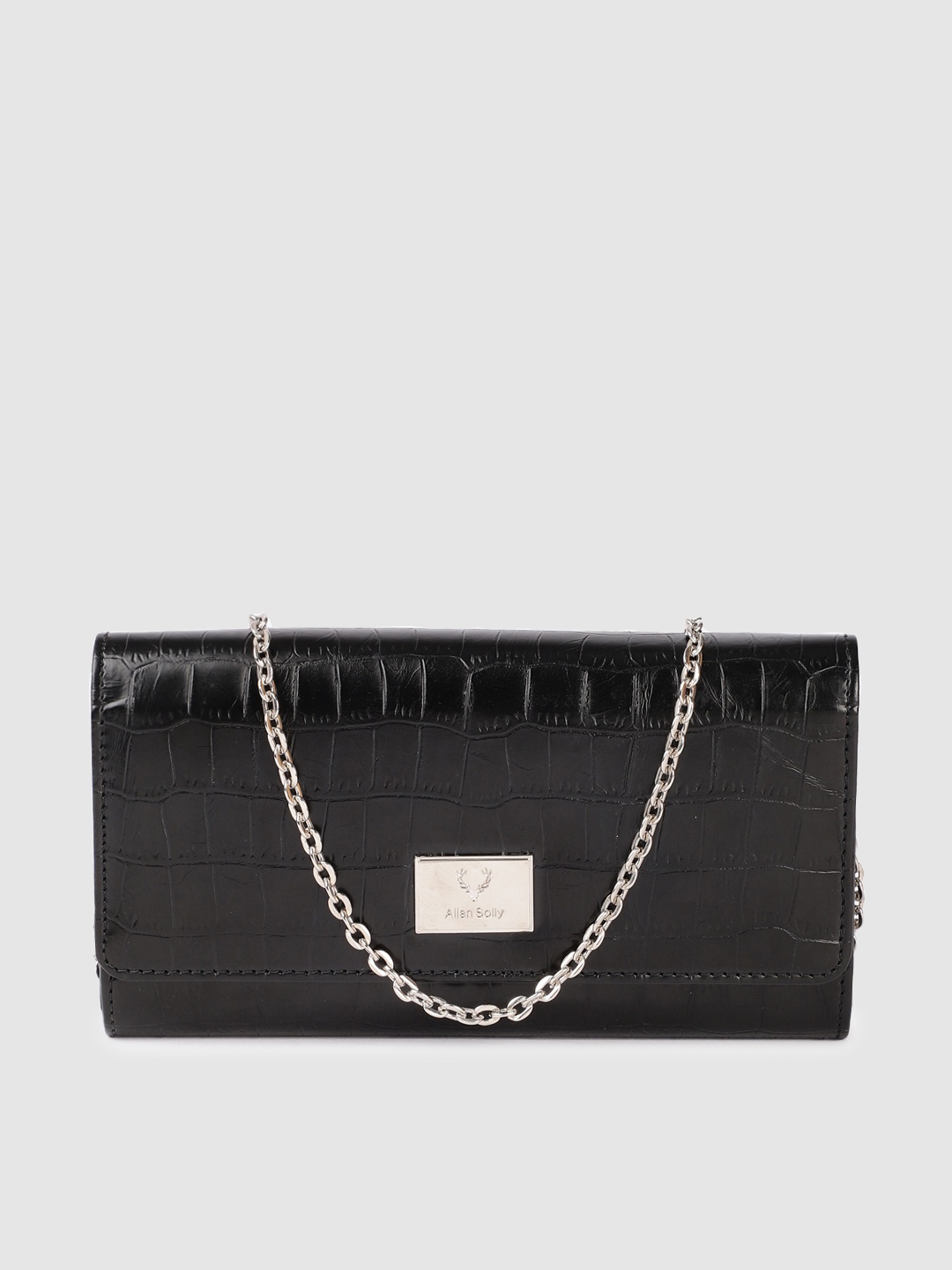 

Allen Solly Women Animal Textured Envelope Wallet with Sling Strap, Black