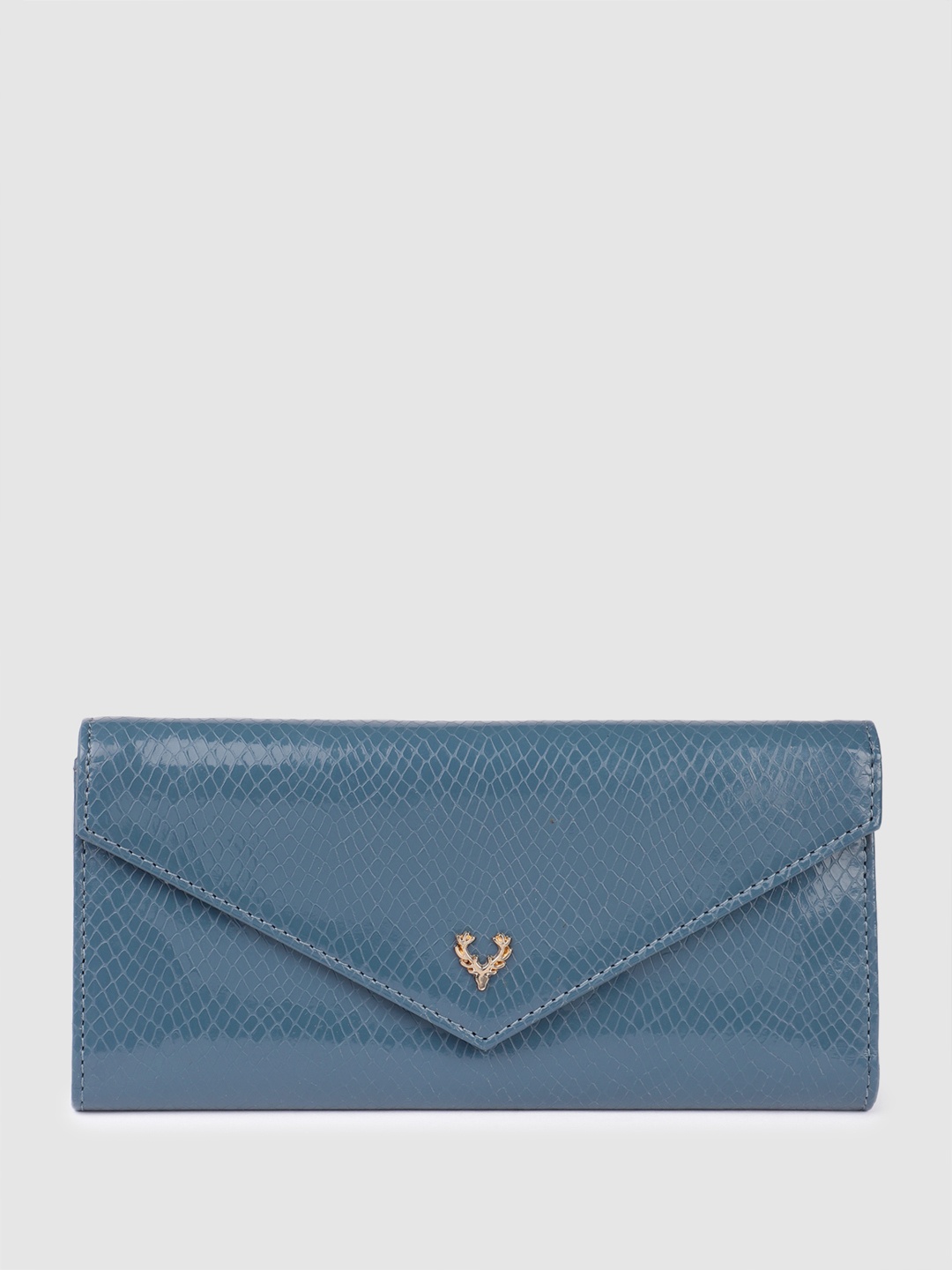 Allen Solly Women Snakeskin Textured Three Fold Wallet With A Handle, Teal