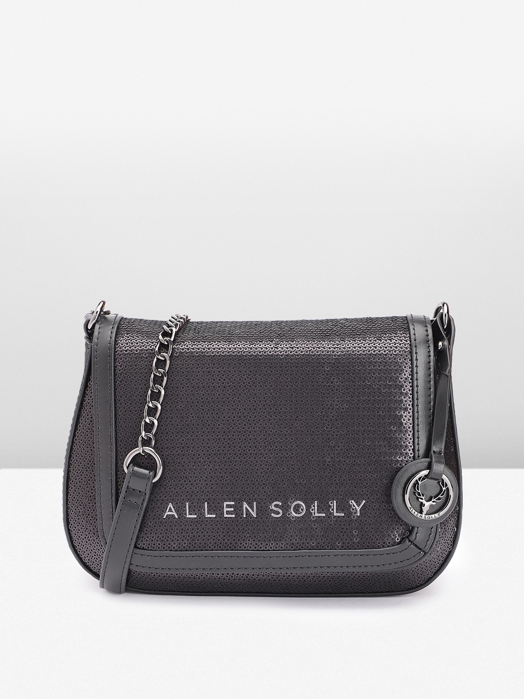 

Allen Solly Sequin Embellished Structured Sling Bag, Black