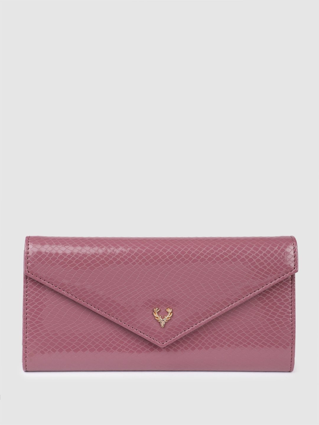 

Allen Solly Women Snakeskin Textured PU Three Fold Wallet With A Handle, Mauve
