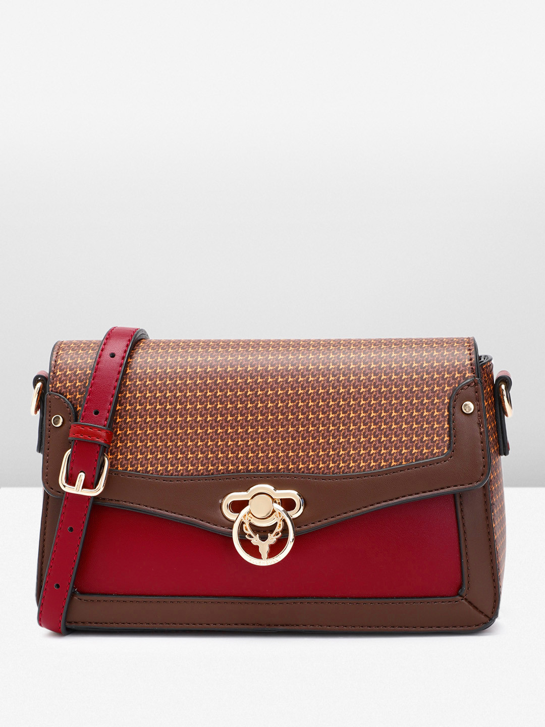 

Allen Solly Brand Logo Printed Structured Sling Bag, Brown