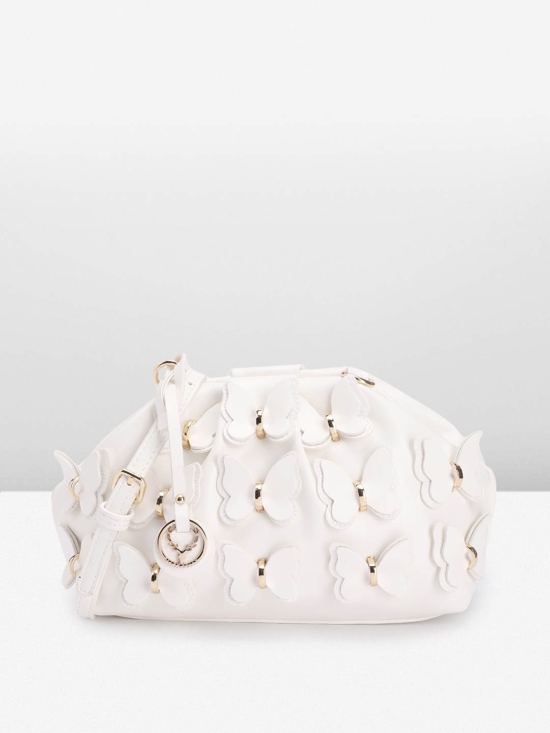 

Allen Solly Embellished Structured Sling Bag with Butterfly Applique, White