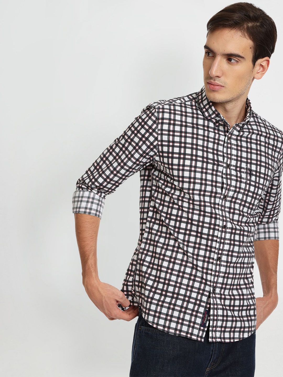 

U.S. Polo Assn. Denim Co. Men Tartan Checked Pure Cotton Casual Shirt, White