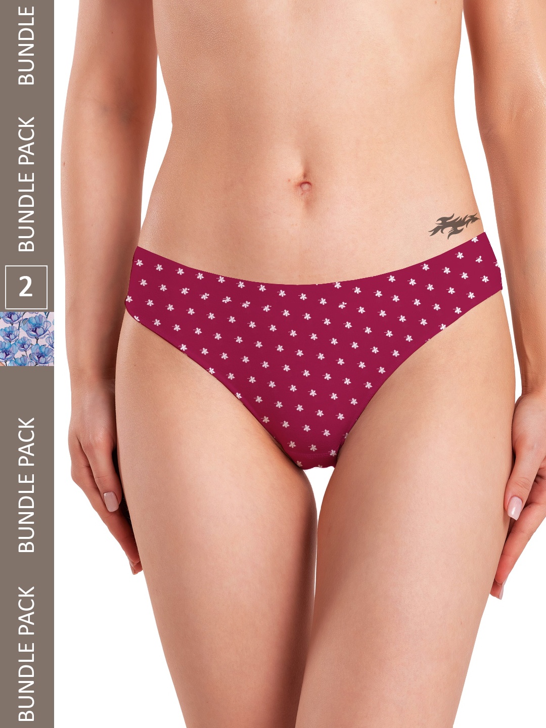 

mezmoda Women Pack Of 2 Printed Anti Bacterial Hipster Briefs, Maroon